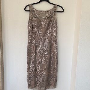 Adrianna Papell Taupe Lace Midi Dress